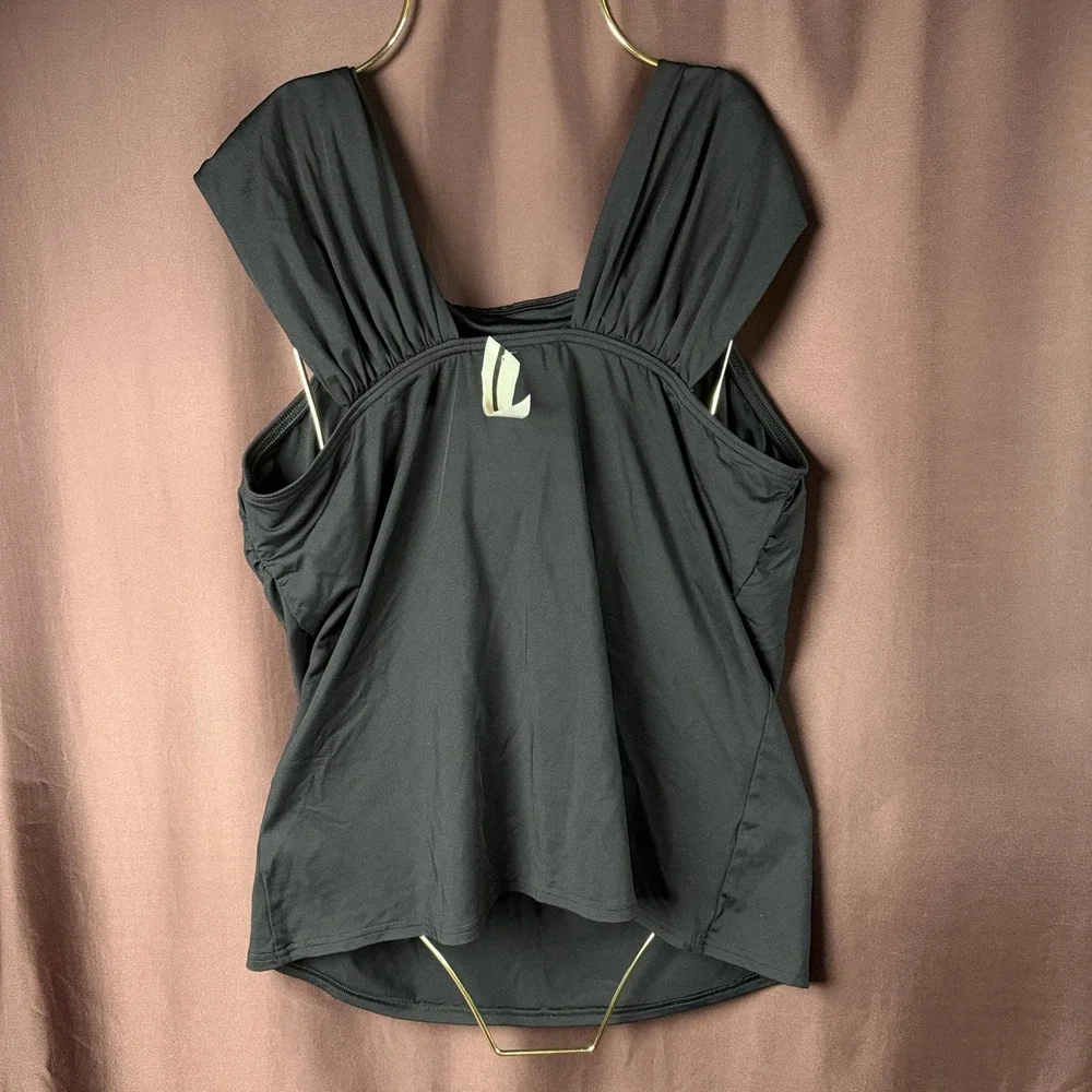 Lands' End Women's L Black Cap Sleeve High Neck Tankini Swimsuit Top